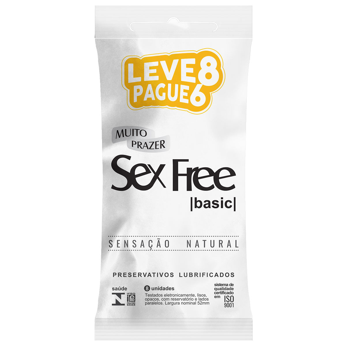 Preservativos Lubrificados Basic Sensação Natural Leve 8 Pague 6 Sex Free 0426