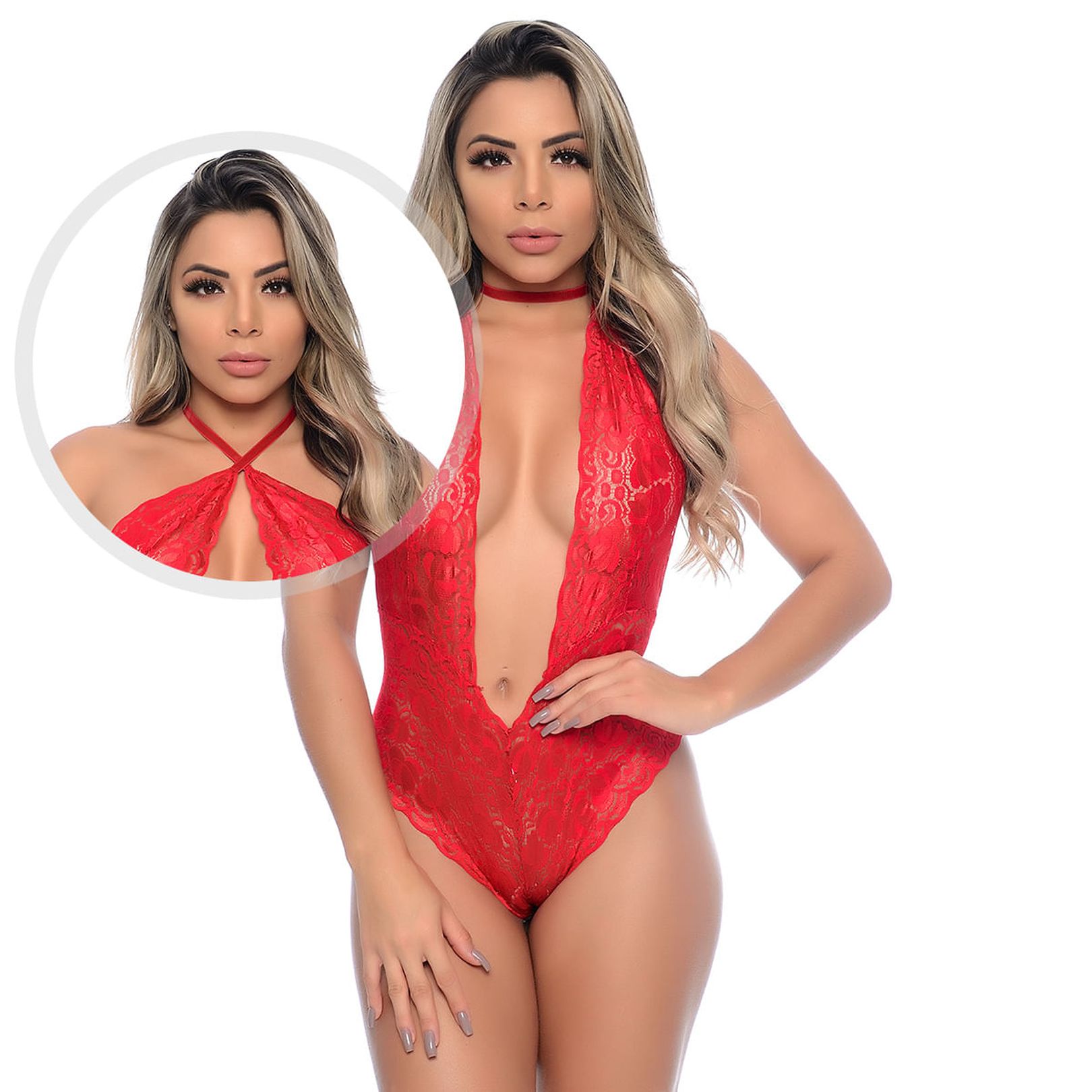 Body Invertido com Renda Floral Hot Love - Vermelho M